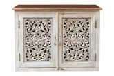 Antique Indian Jali Hand Carved Solid Wooden Cabinet Whitewash 95x45x70cm A0114